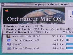 Photo d'une partie de l'écran montrant que ça tourne sous Mac OS 8.6