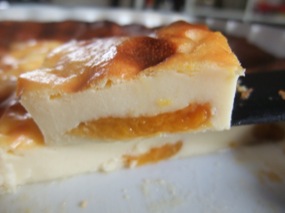 Zoom d'une part du clafoutis-flan aux abricots
