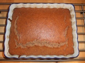 Plat avec le gâteau à la sortie du four
